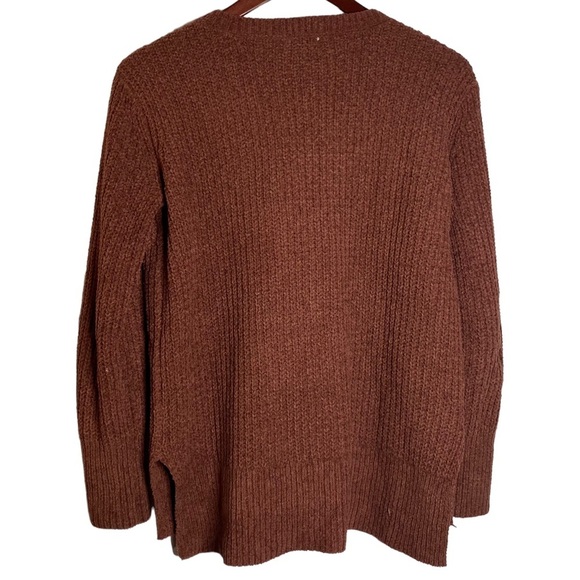 So Brown Oversized Knit Long Sleeve Sweater Split High Low Hi Lo Hem V Neck XS - Picture 2 of 15